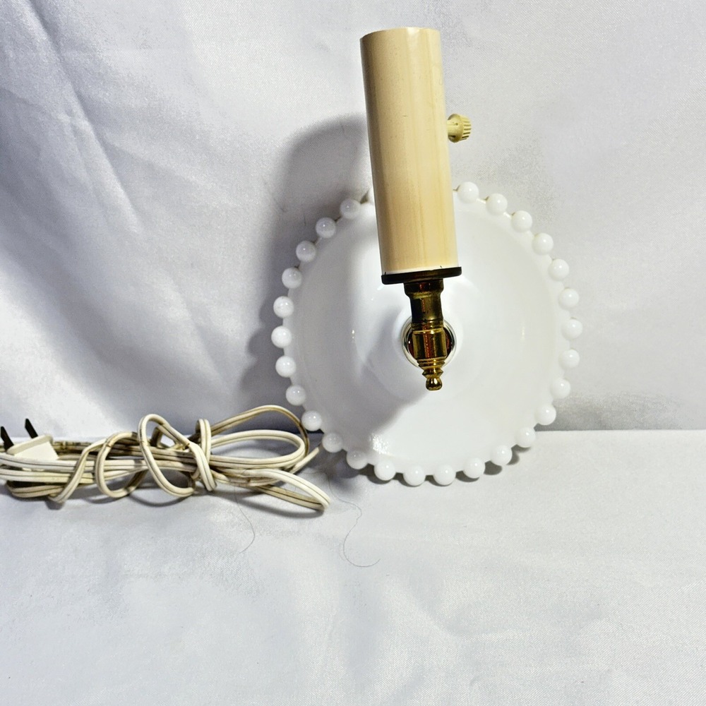 Vintage Art Deco Hobnail White Milk Glass Lamp Light‎ Ball & Plate Wall Sconce